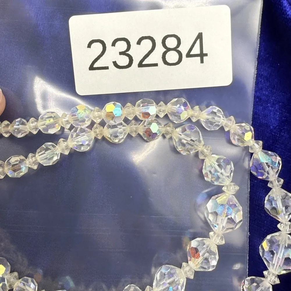 Vintage Faceted‎ Glass Necklace AB Layered 14